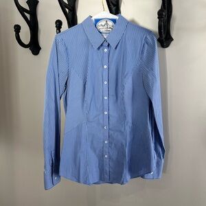 White House Black Market WHBM Pinstripe Hourglass Button-Down Blouse Size 8